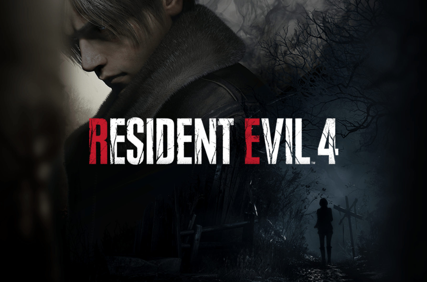  image for Resident Evil 4, showcasing protagonist Leon S. Kennedy, armed with a handgun and flashlight, amidst a dark and gloomy village setting. Menacing villagers with hostile expressions and primitive weapons lurk in the shadows, ready to attack