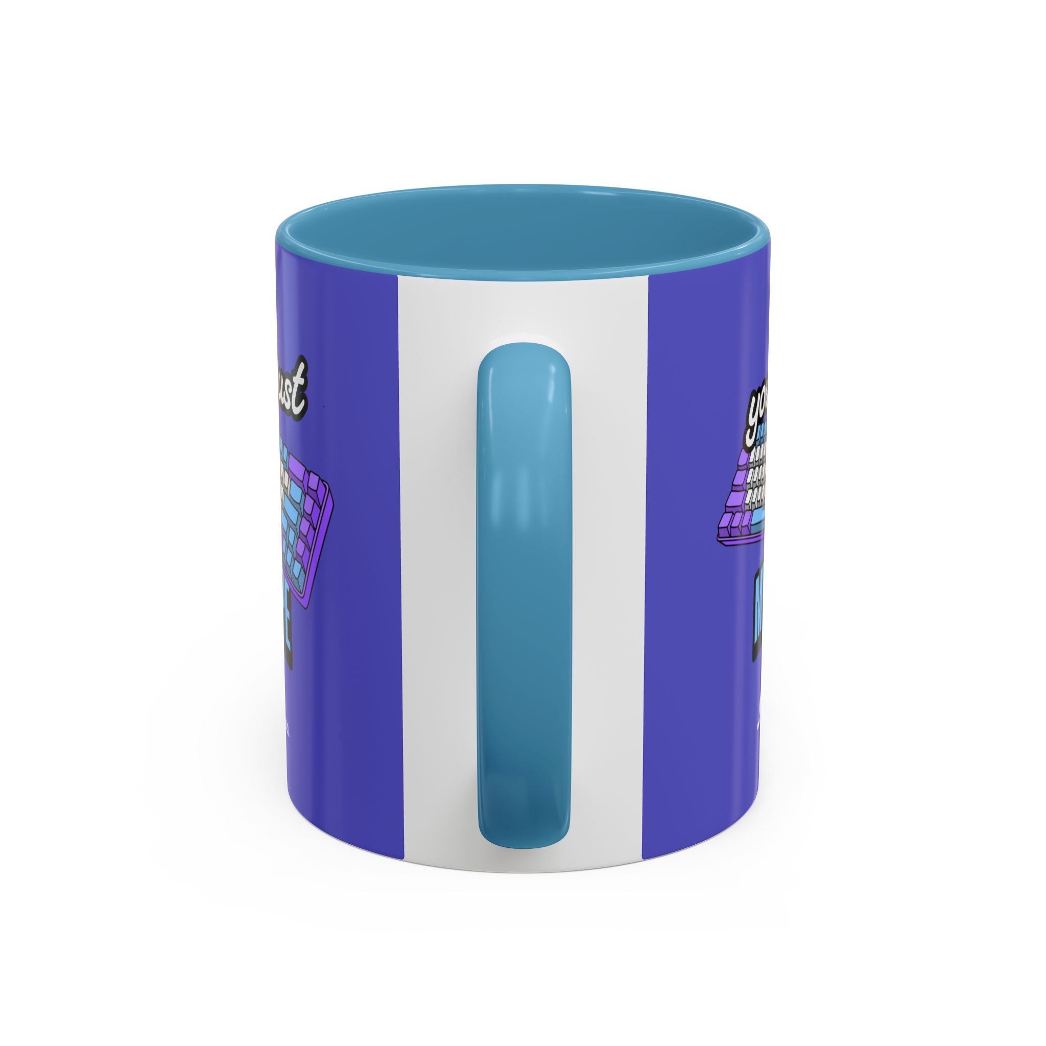 Mug, Purple and Blue Theme with 'You're Just My Type' Keyboard Design