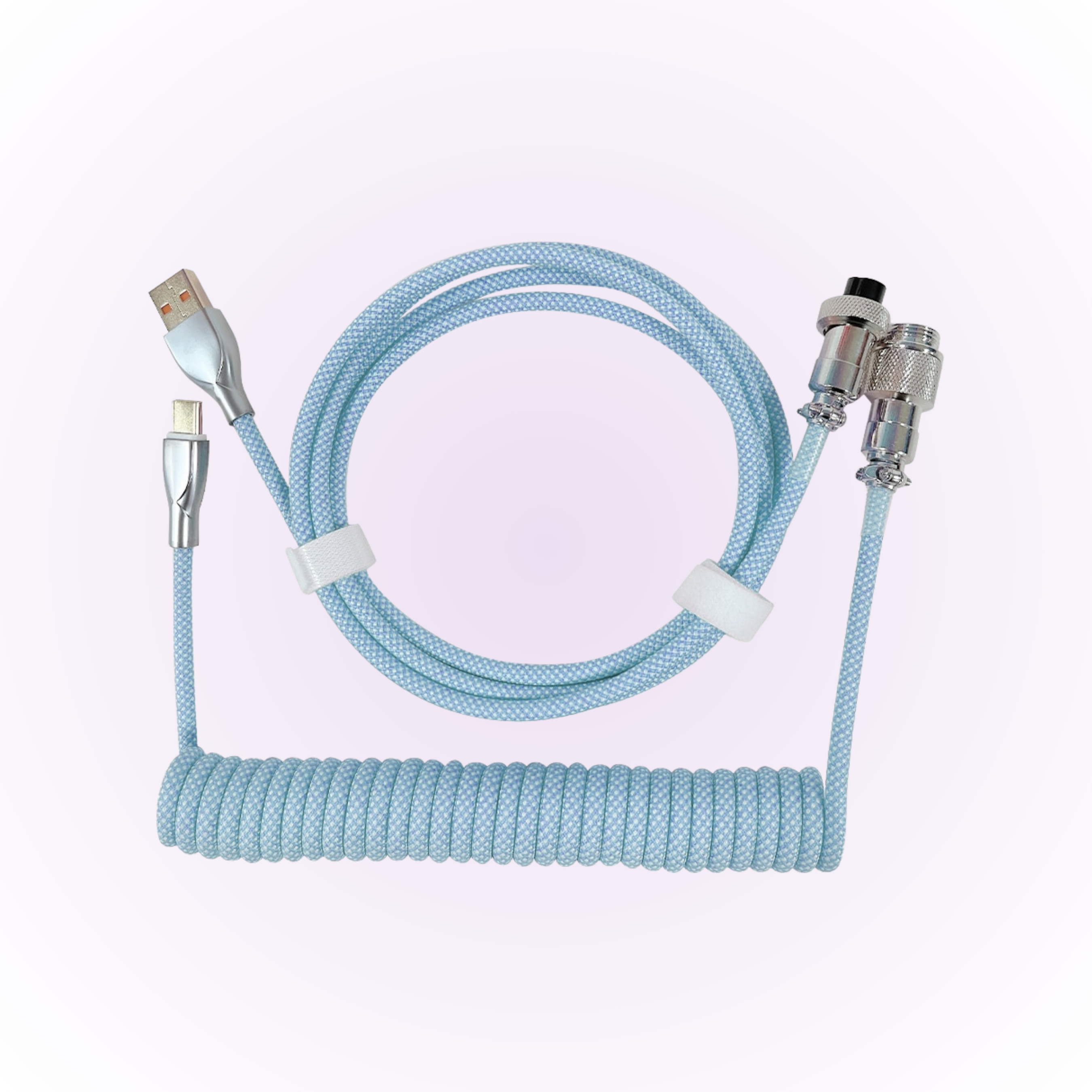 blue pastel mechanical keyboard coiled cable
