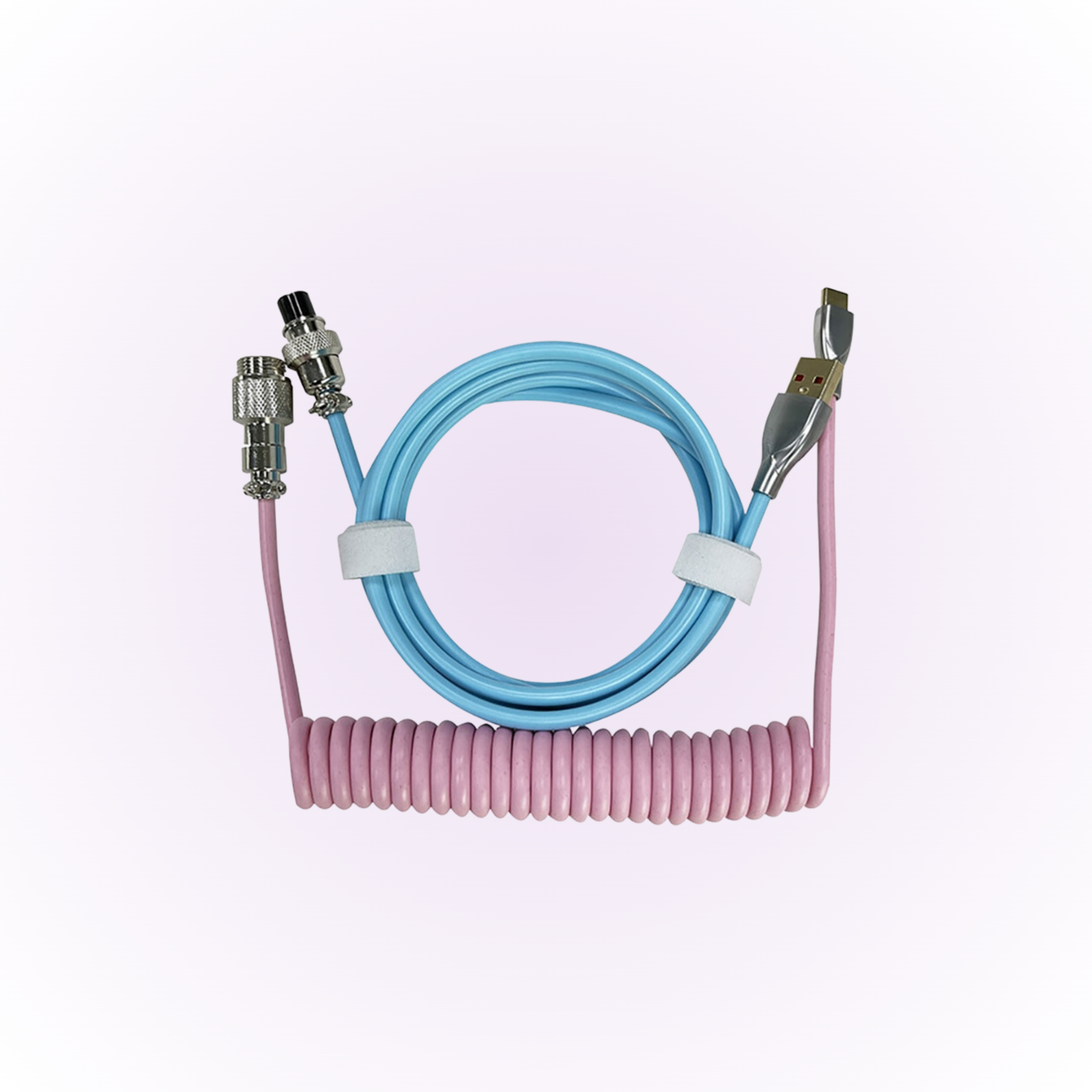 pink and blue  mechanical keyboard coiled cable