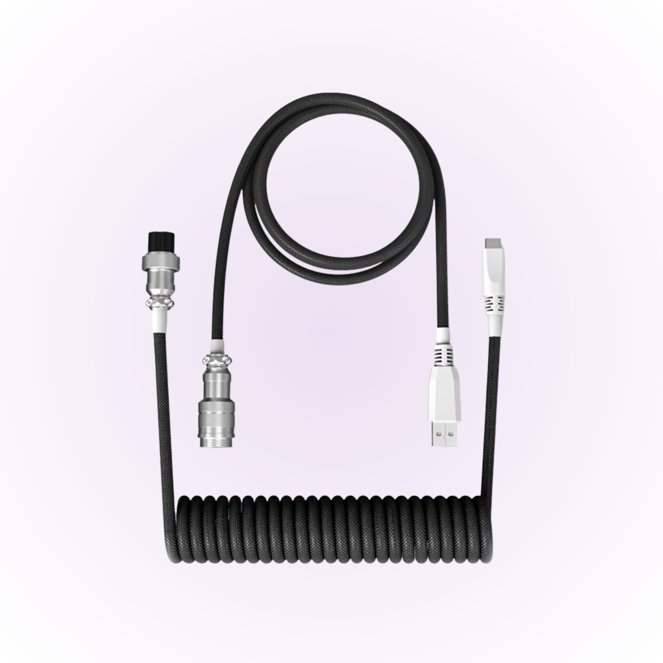 black mechanical keyboard coiled cable
