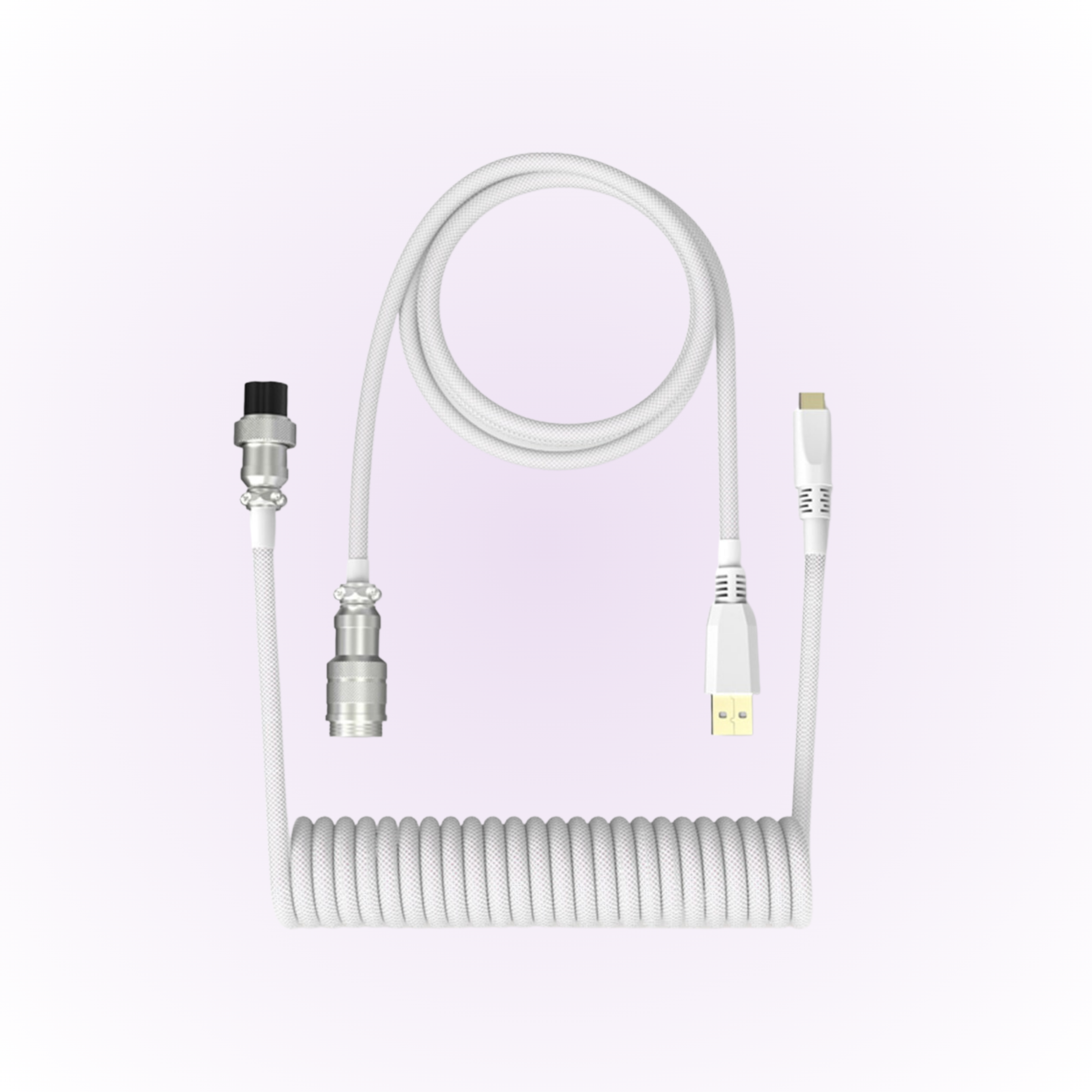 white mechanical keyboard coiled cable