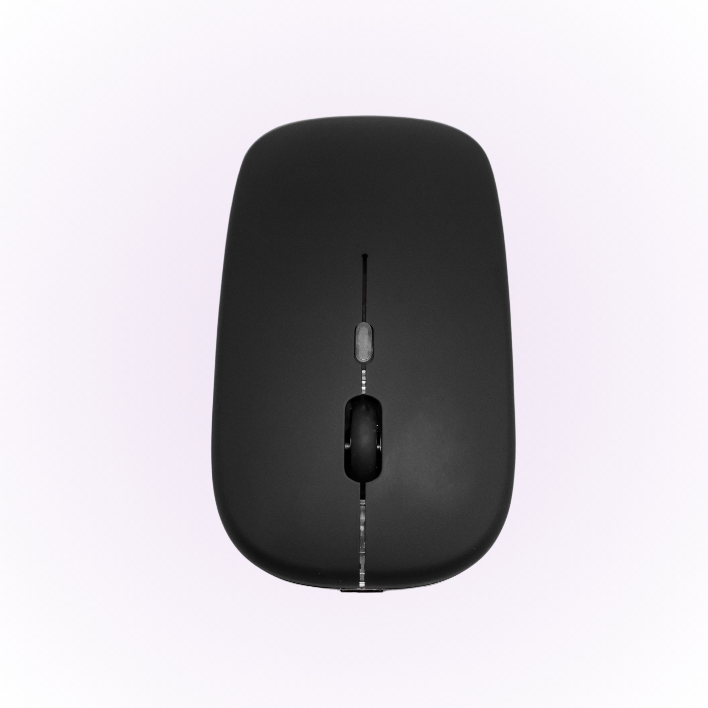 straight black bluetooth mouse facing on white background