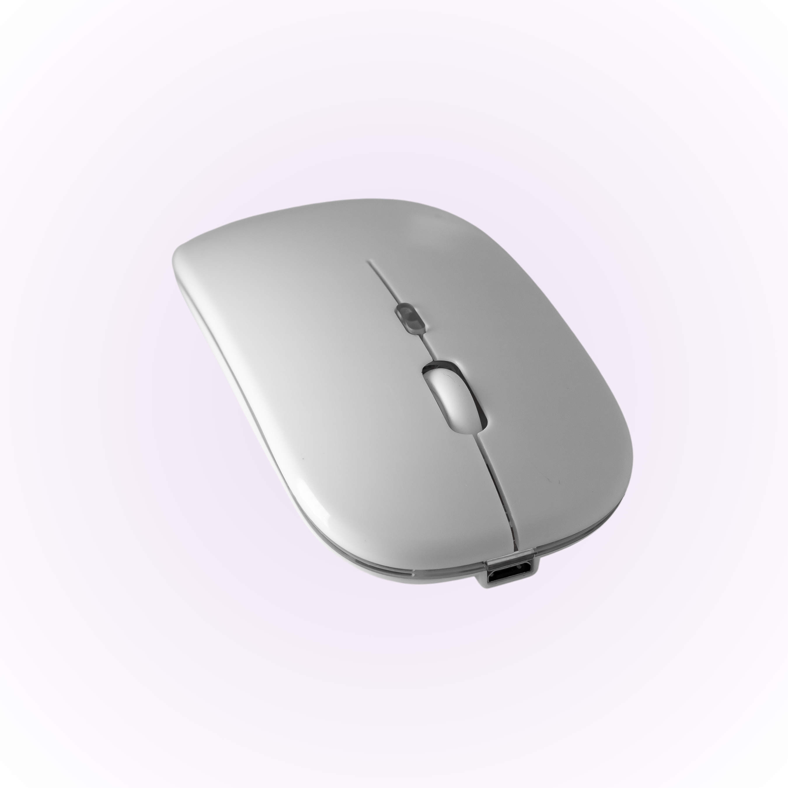 angled white bluetooth mouse on white background