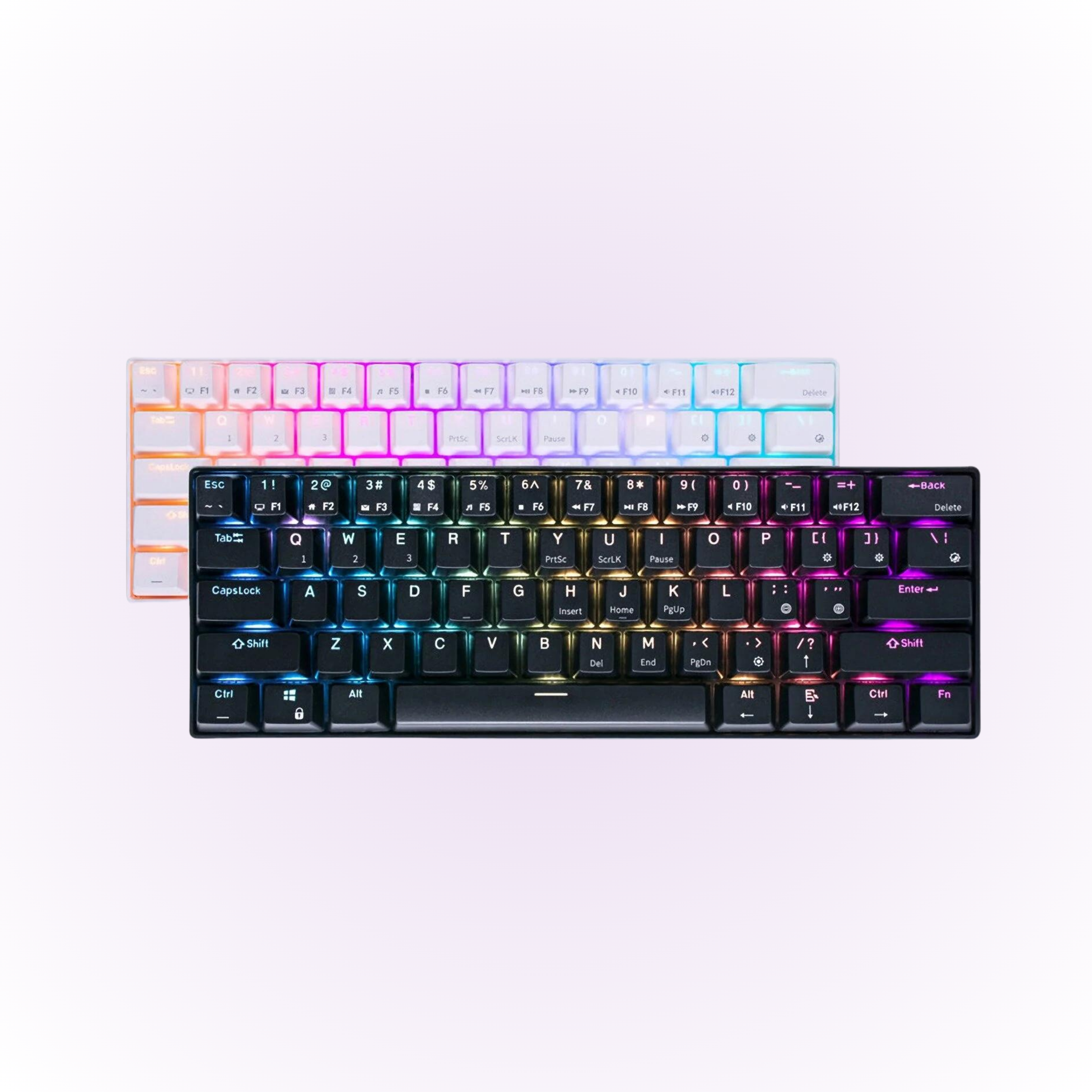 black and white rgb mechanical keyboard overlapping each other