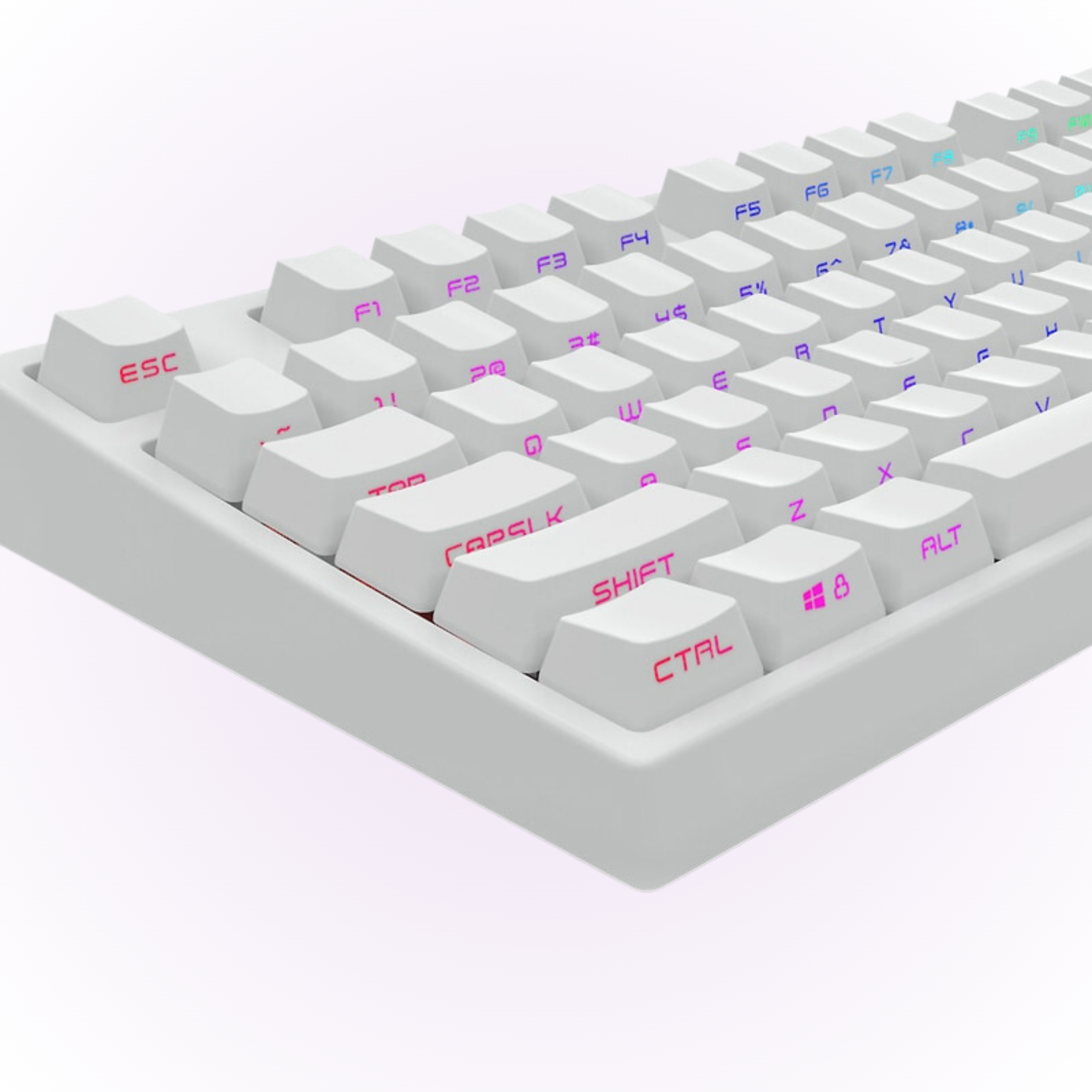 white mechanical keyboard showcasing white south facing keycaps