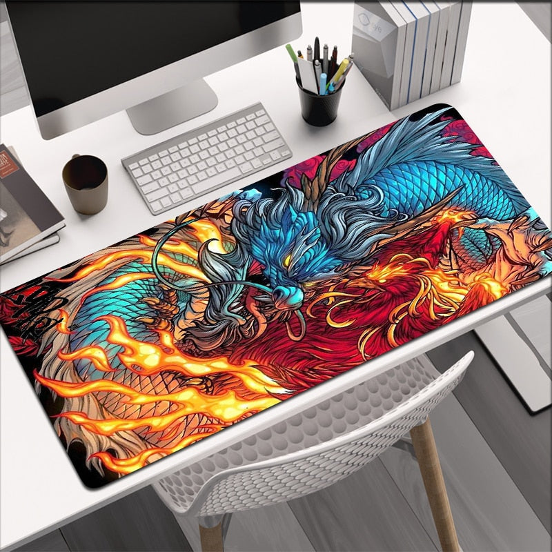 blue dragon with fire mousepad