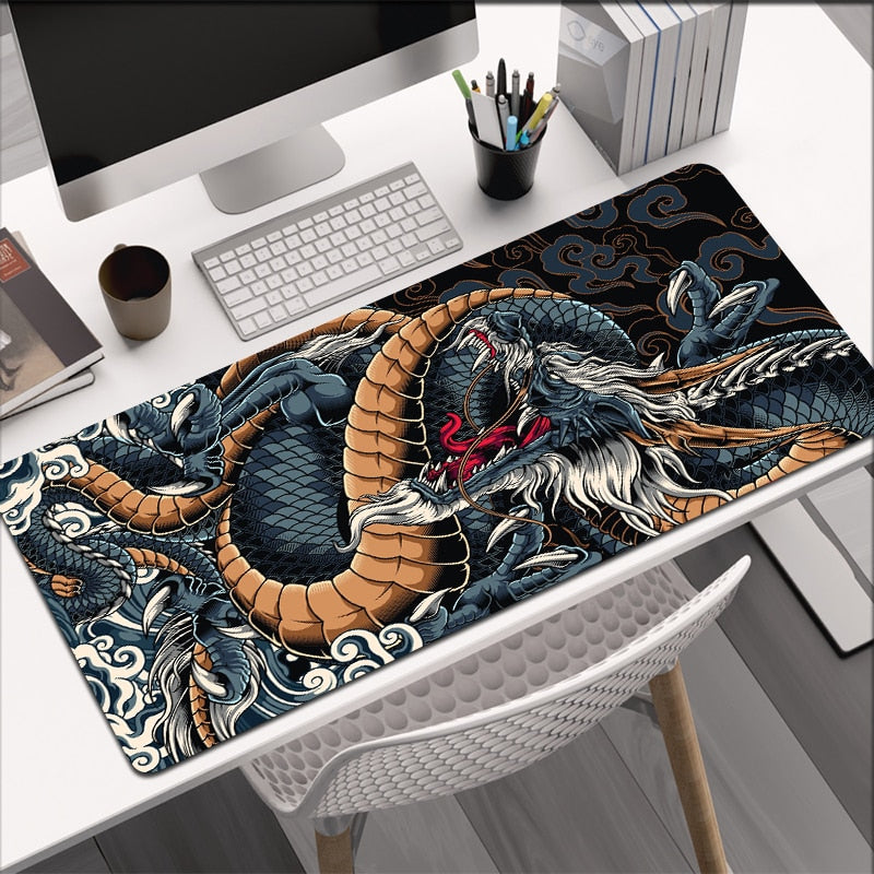 blue and gold dragon style mousepad