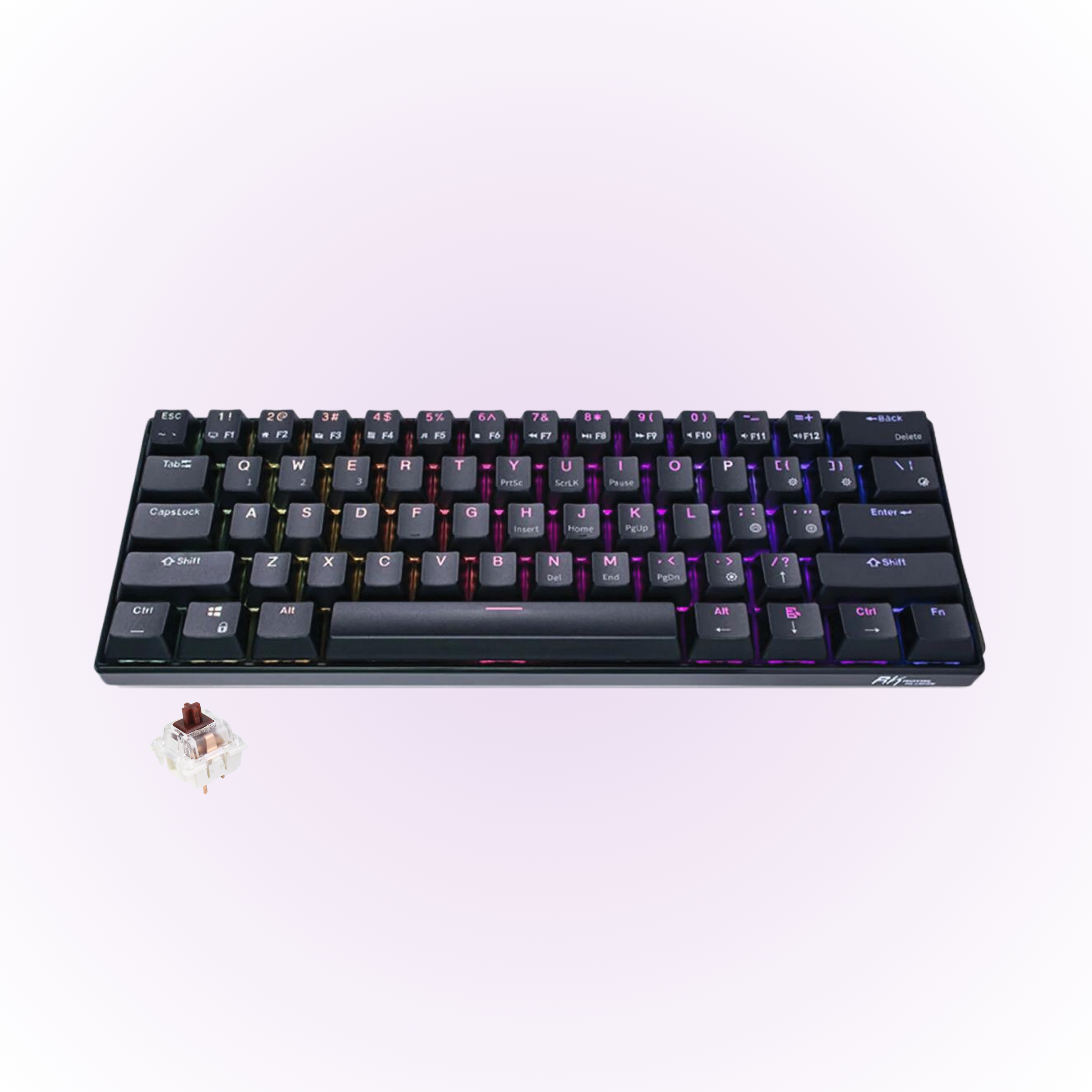 black rgb mechanical keyboard with brown keyboard switch next to the keyboard