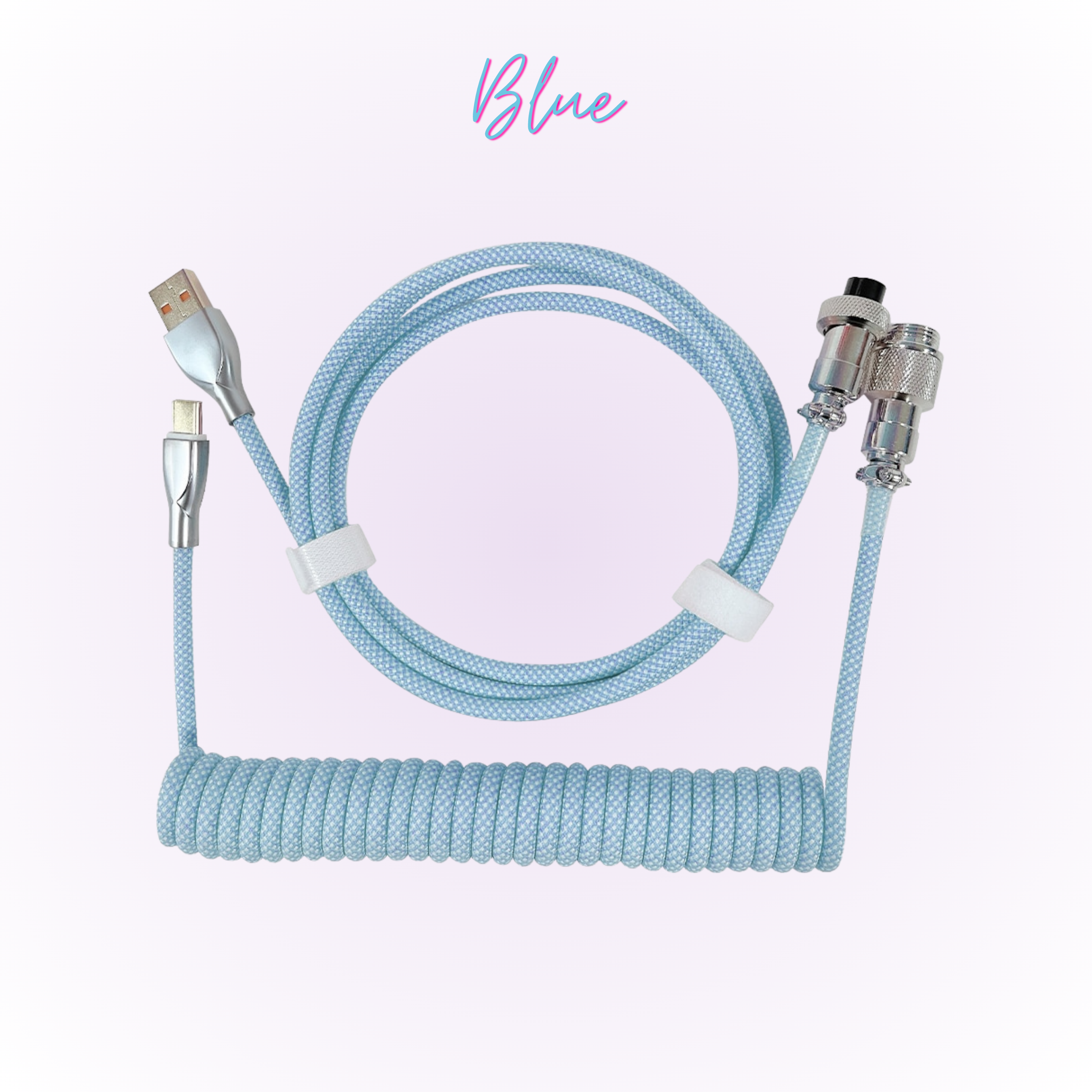 blue pastel mechanical keyboard coiled cable