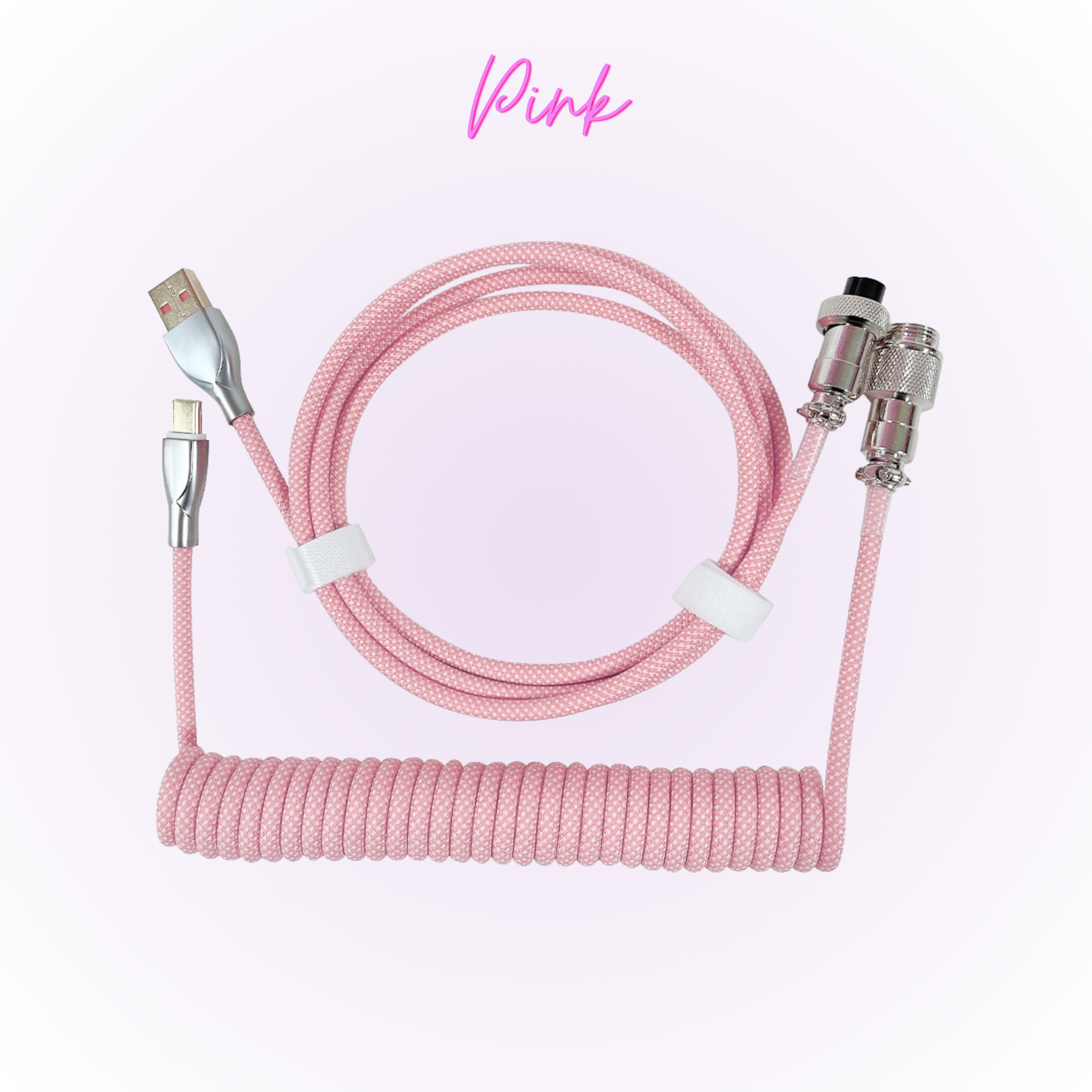 pink pastel mechanical keyboard coiled cable
