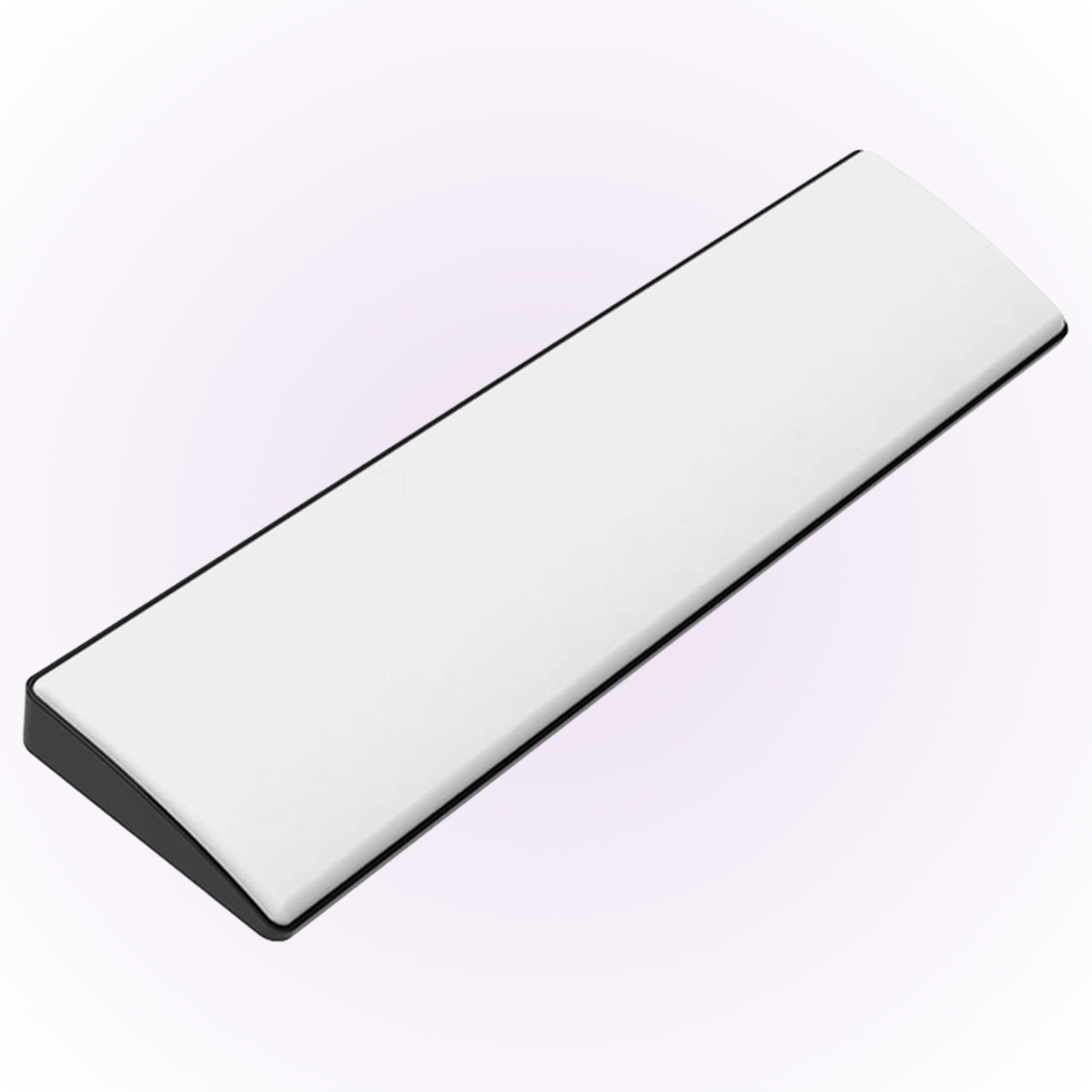 angled white wrist rest with a black base