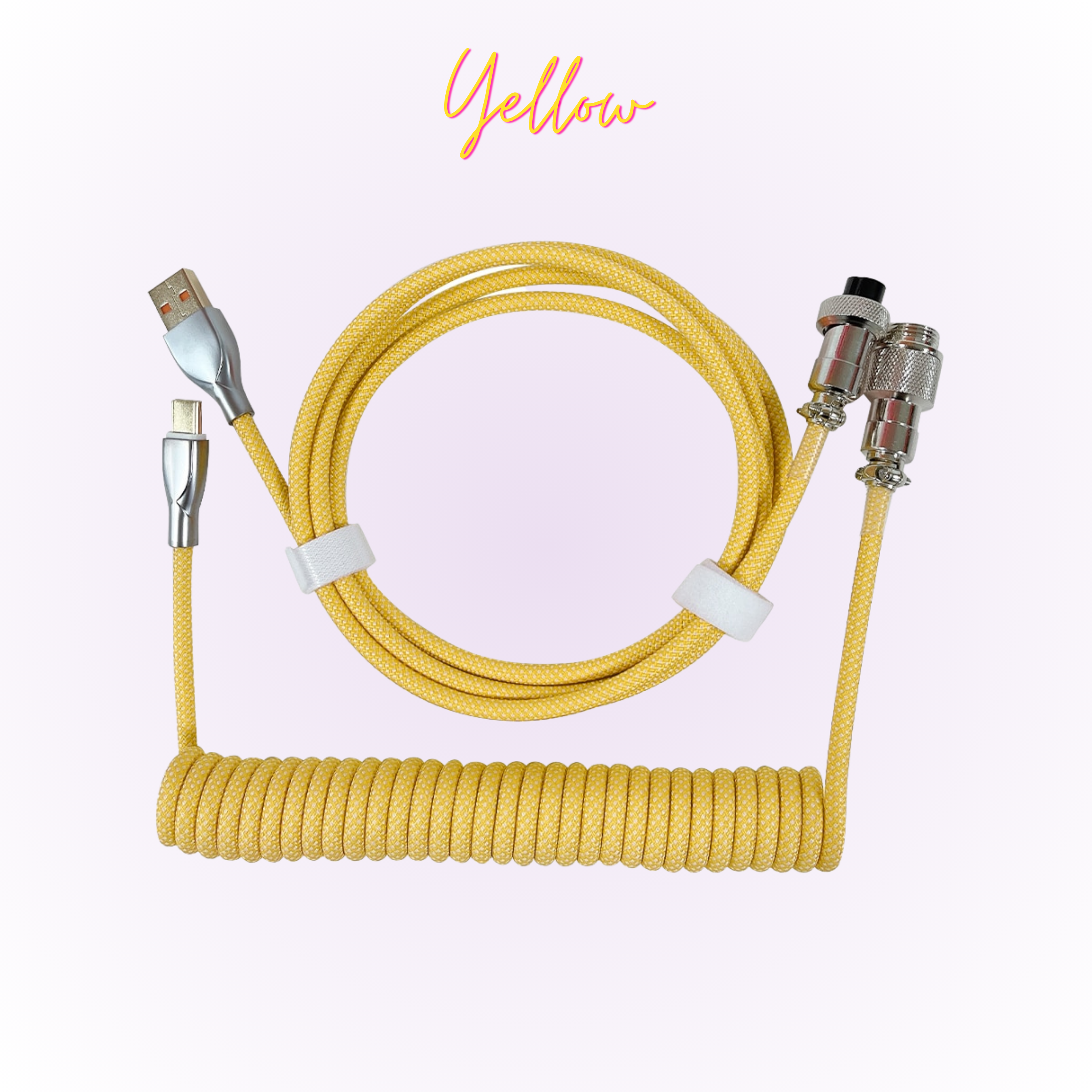 yellow pastel mechanical keyboard coiled cable