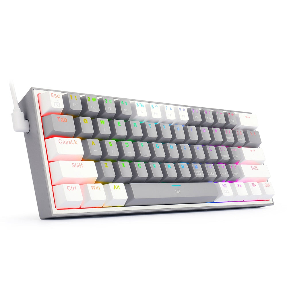 white and grey K617 RGB Mini Mechanical Keyboard - Compact and Portable Gaming Keyboard with Customizable RGB Backlighting and Hot-Swappable Red Switches.