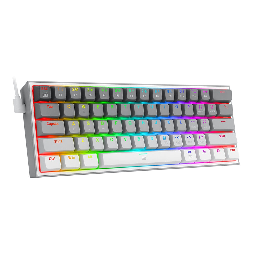white ad grey K617 RGB Mini Mechanical Keyboard - Compact and Portable Gaming Keyboard with Customizable RGB Backlighting and Hot-Swappable Red Switches.