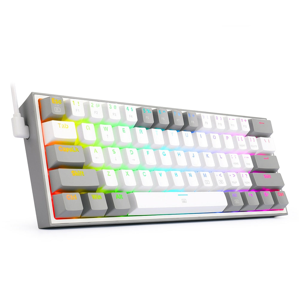white and grey K617 RGB Mini Mechanical Keyboard - Compact and Portable Gaming Keyboard with Customizable RGB Backlighting and Hot-Swappable Red Switches.