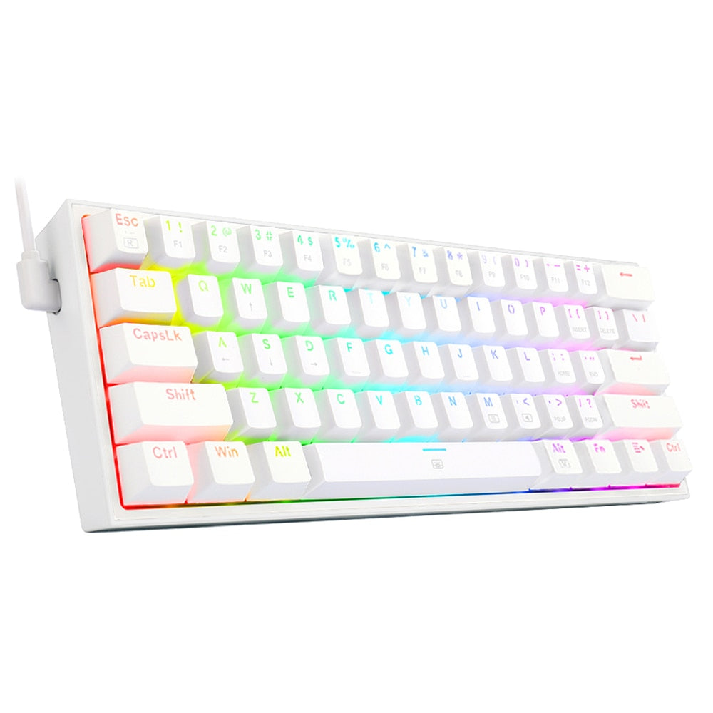 white K617 RGB Mini Mechanical Keyboard - Compact and Portable Gaming Keyboard with Customizable RGB Backlighting and Hot-Swappable Red Switches.