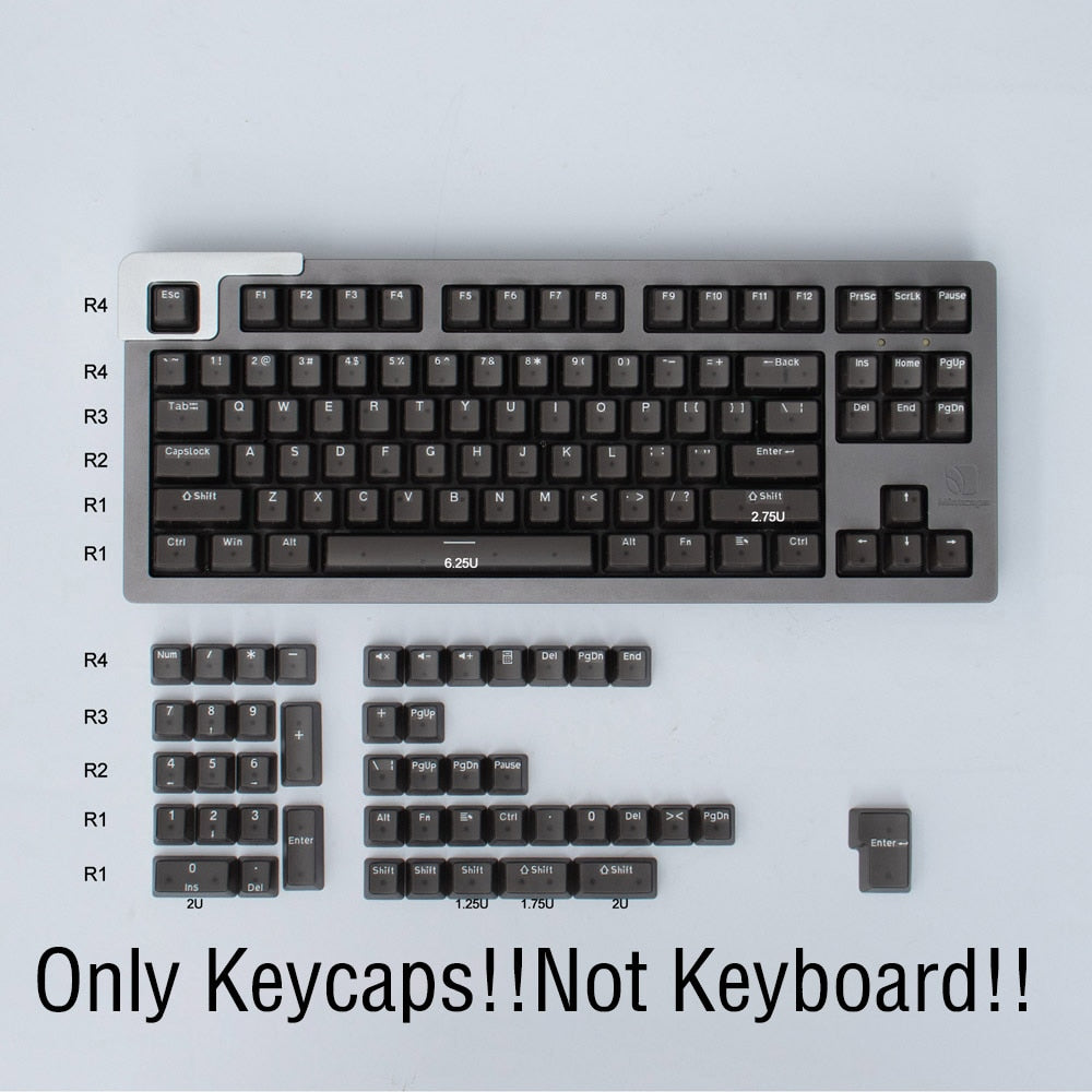 black transparent keycap set on a black mechanical keyboard