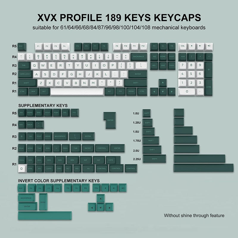 dark green and white xvx profile keycap set of 184 pbt double-shot keycaps