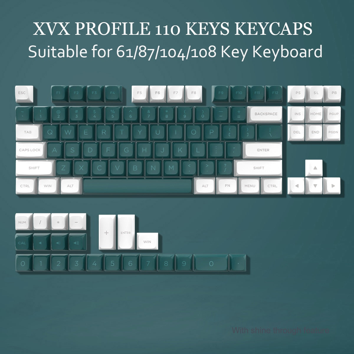 dark green and white xvx profile keycap set of 108 pbt double-shot keycaps