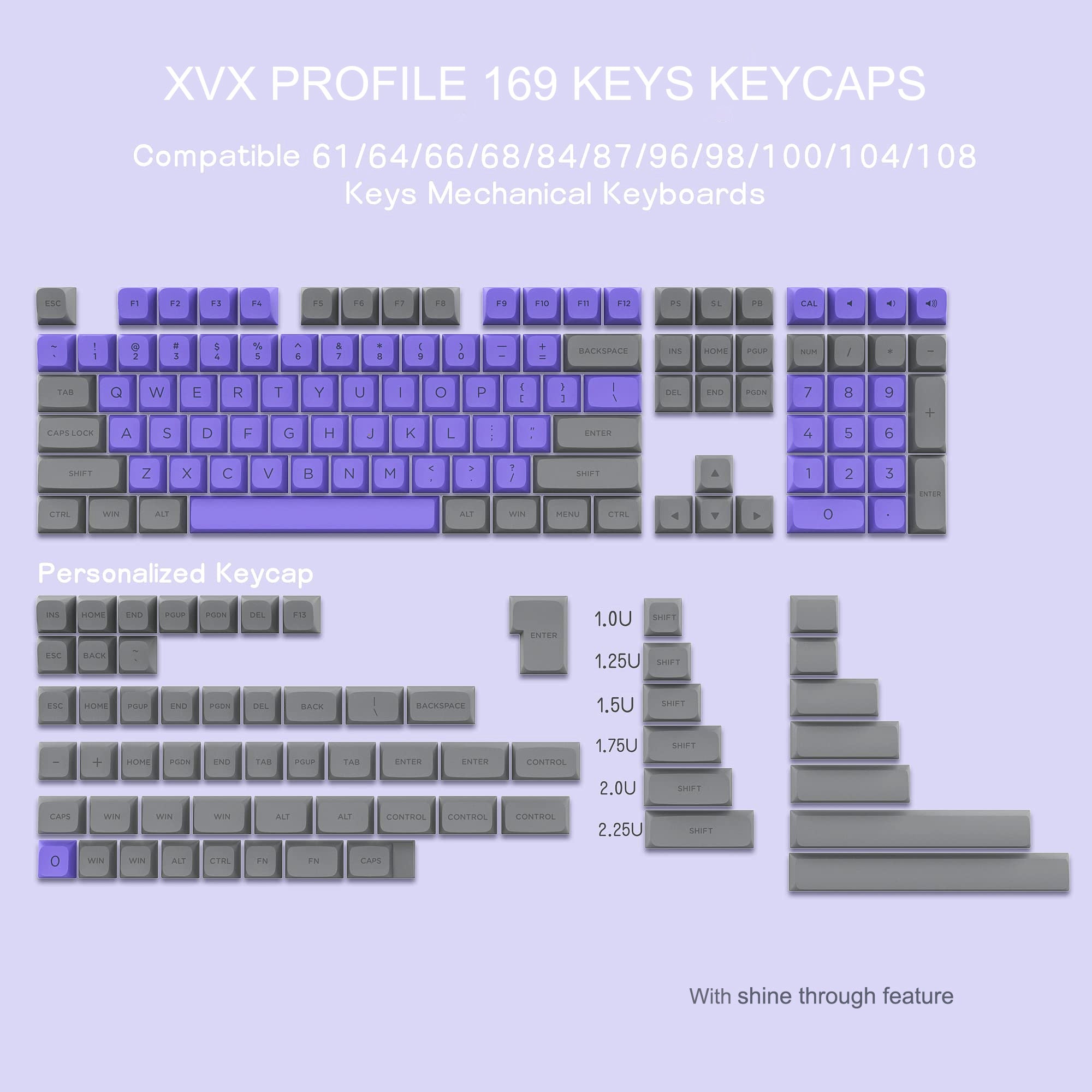 purple and grey xvx profile keycap set of 169 pbt double-shot keycaps