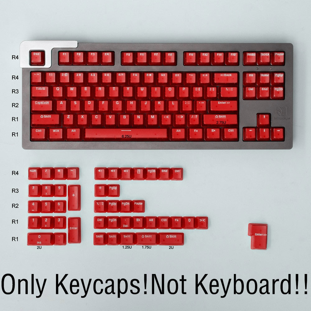 red transparent keycap set on a black mechanical keyboard