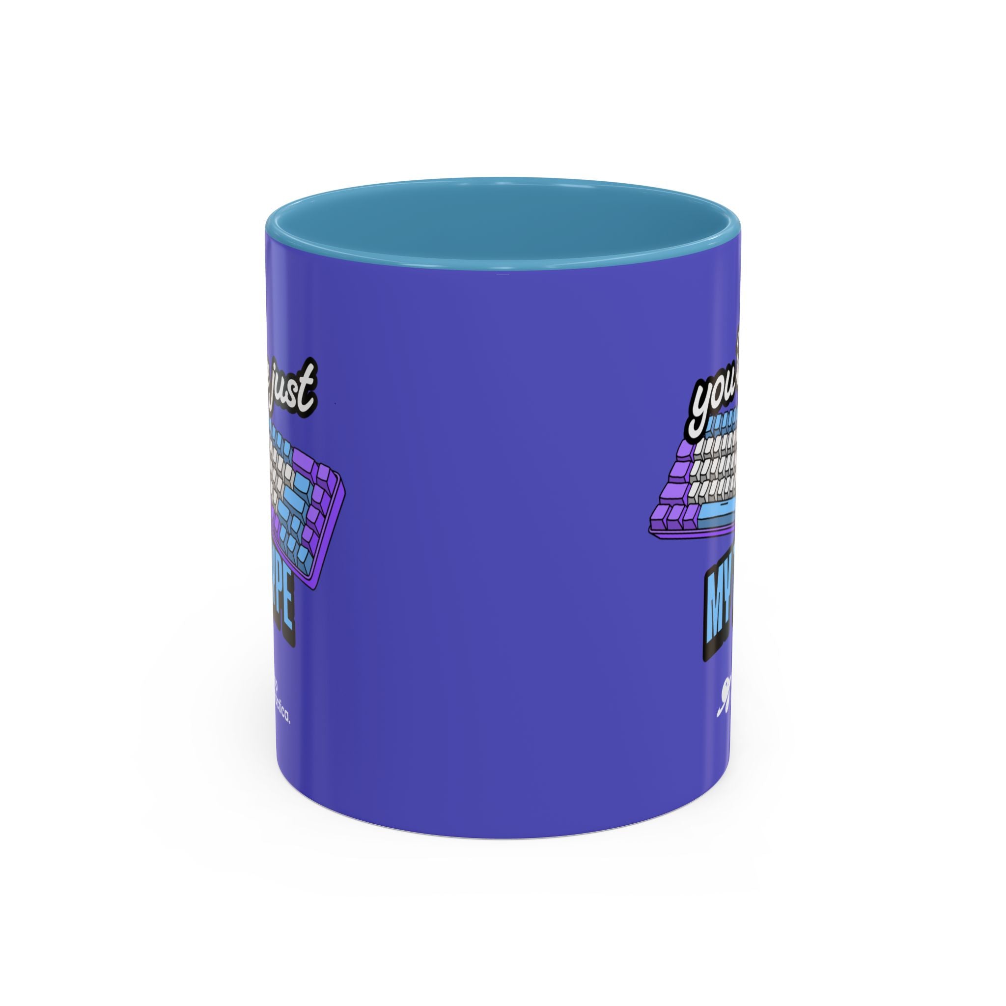 Mug, Purple and Blue Theme with 'You're Just My Type' Keyboard Design
