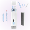 white and blue gadget cleaner, with screen wiper and spray, keycap puller and airpod cleaner