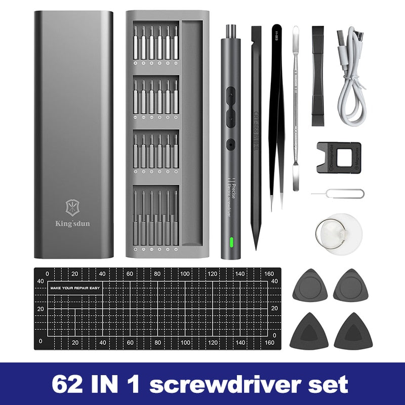 62 in 1 screwdriver set with precision electric screwdriver and additional tools