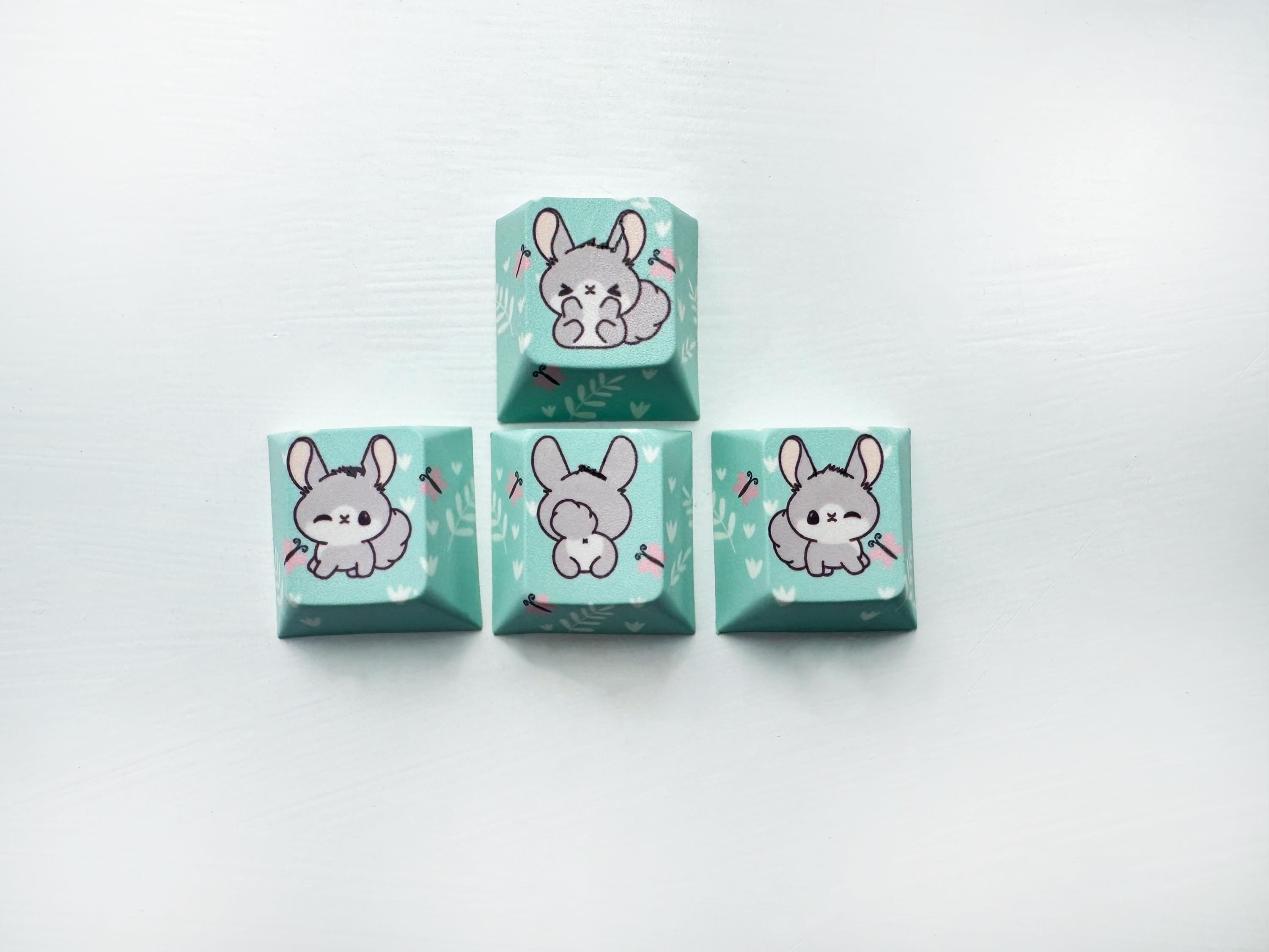 Grey bunny blue green keycaps