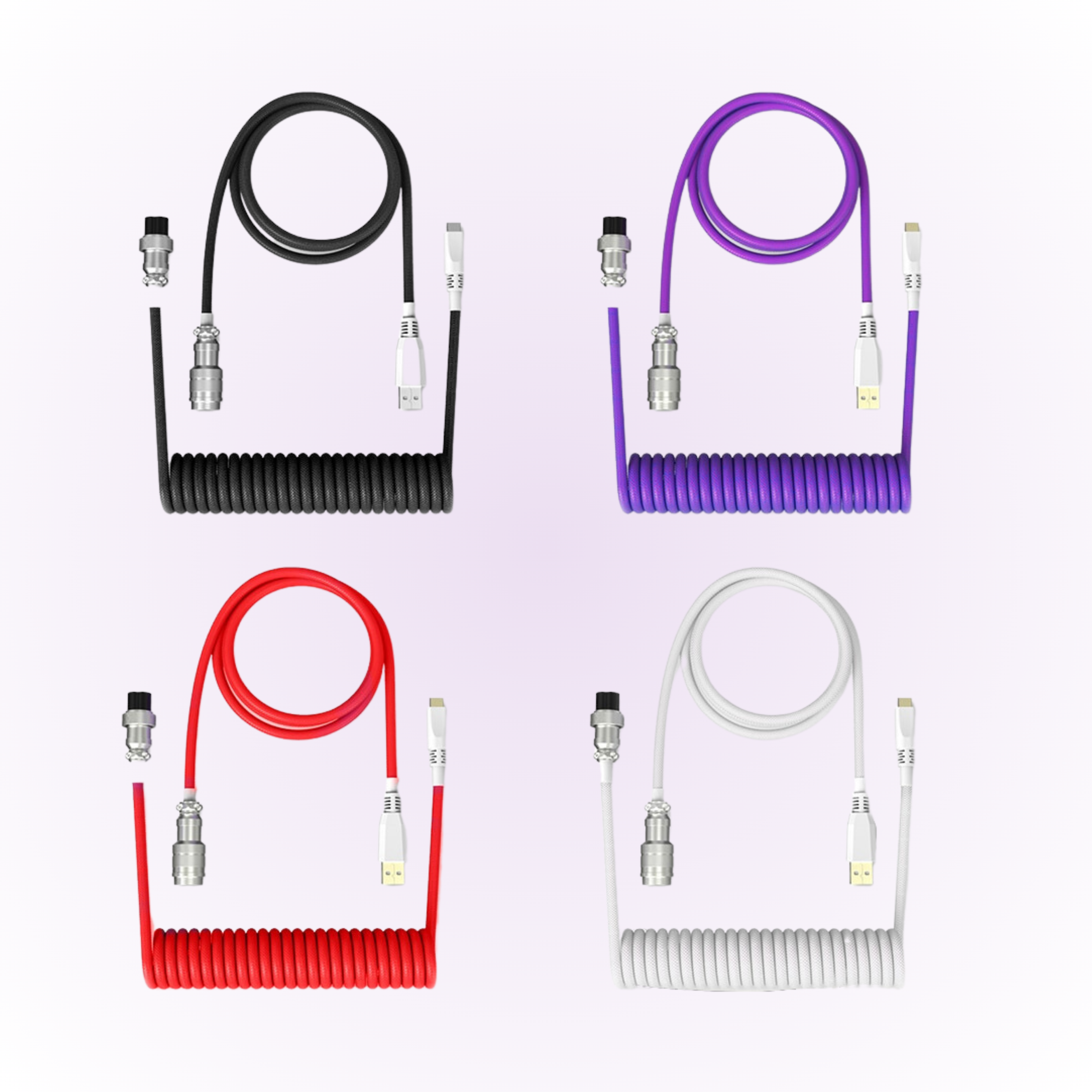 black, purple, red and white mechanical keyboard coiled cables shopgalactica