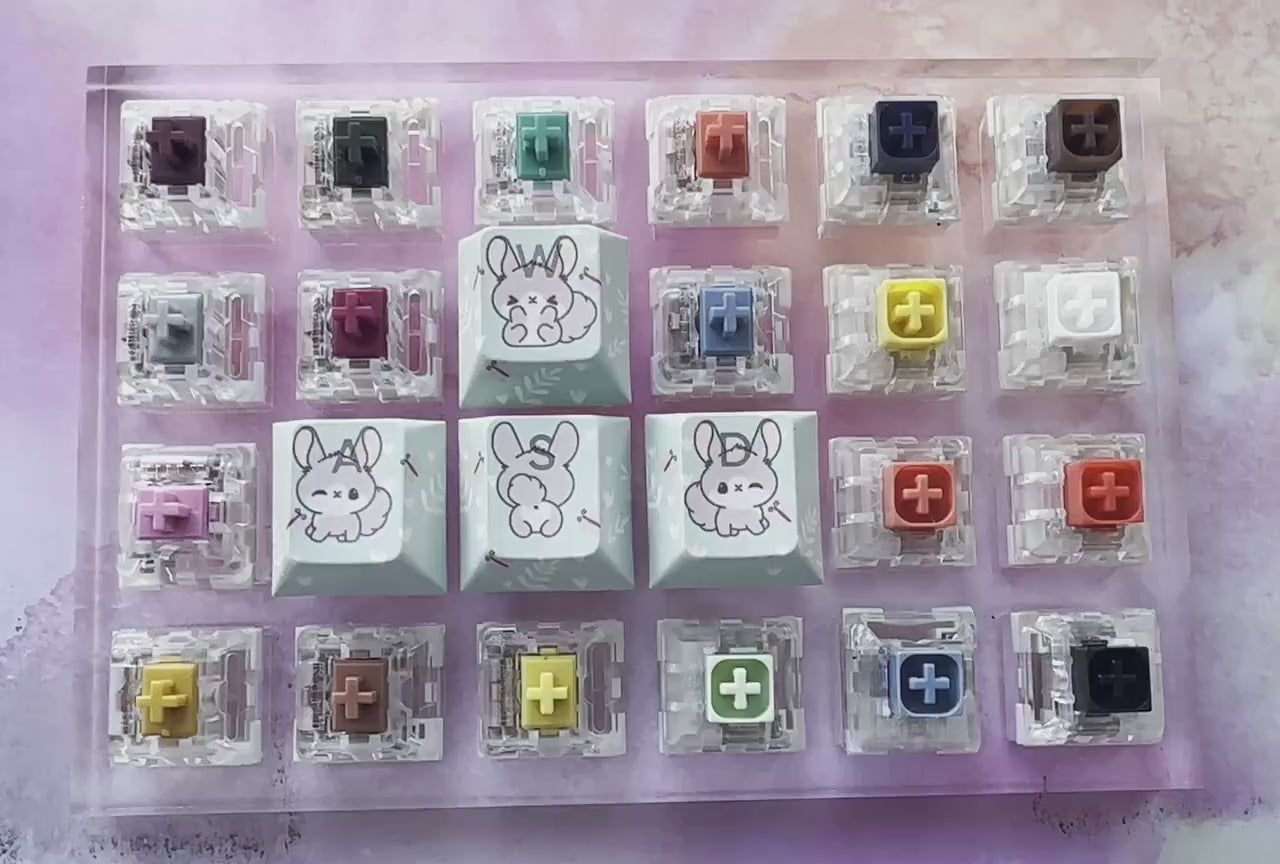 Cute Keycap Set Bunny Cherry Profile Gifts for girl gamers – WASD & Arrow Key Options | Cute Artisan Keycaps for Mechanical Keyboards